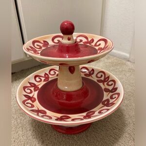 Pier 1 hand painted earthenware two tier dessert stand